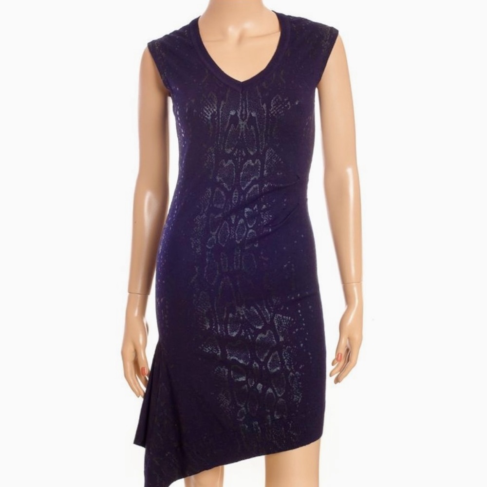 Karen Millen Navy Asymmetrical Hem Reptile Print Dress